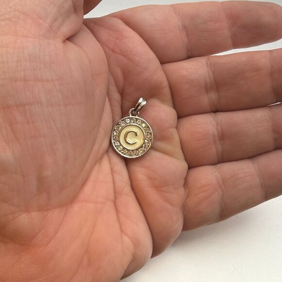 Vintage Initial C Pendant Silver Tone Rhinestone Letter Charm Necklace - Picture 4 of 5